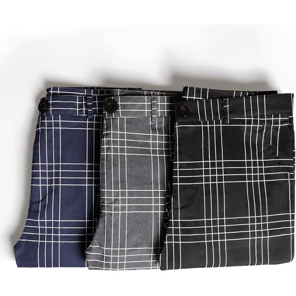 🆕 Men Blue Fashion Stretch Dress Slim Fit Plaid Business Suit Pants Casual Golf - Picture 3 of 3